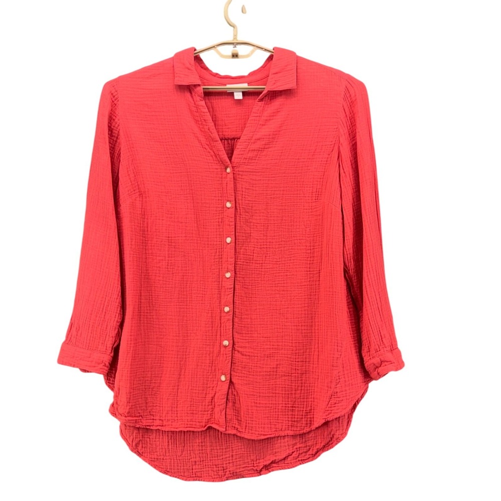J Jill Womans Gauzy Button UP Size 2x Salmon Lightweight Breathable Natural